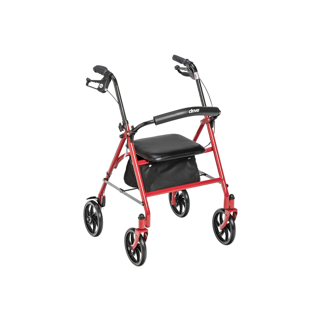 Drive Walker 4 Wheel Rollator Walker With Seat, Steel Rolling Walker, Height Adjustable