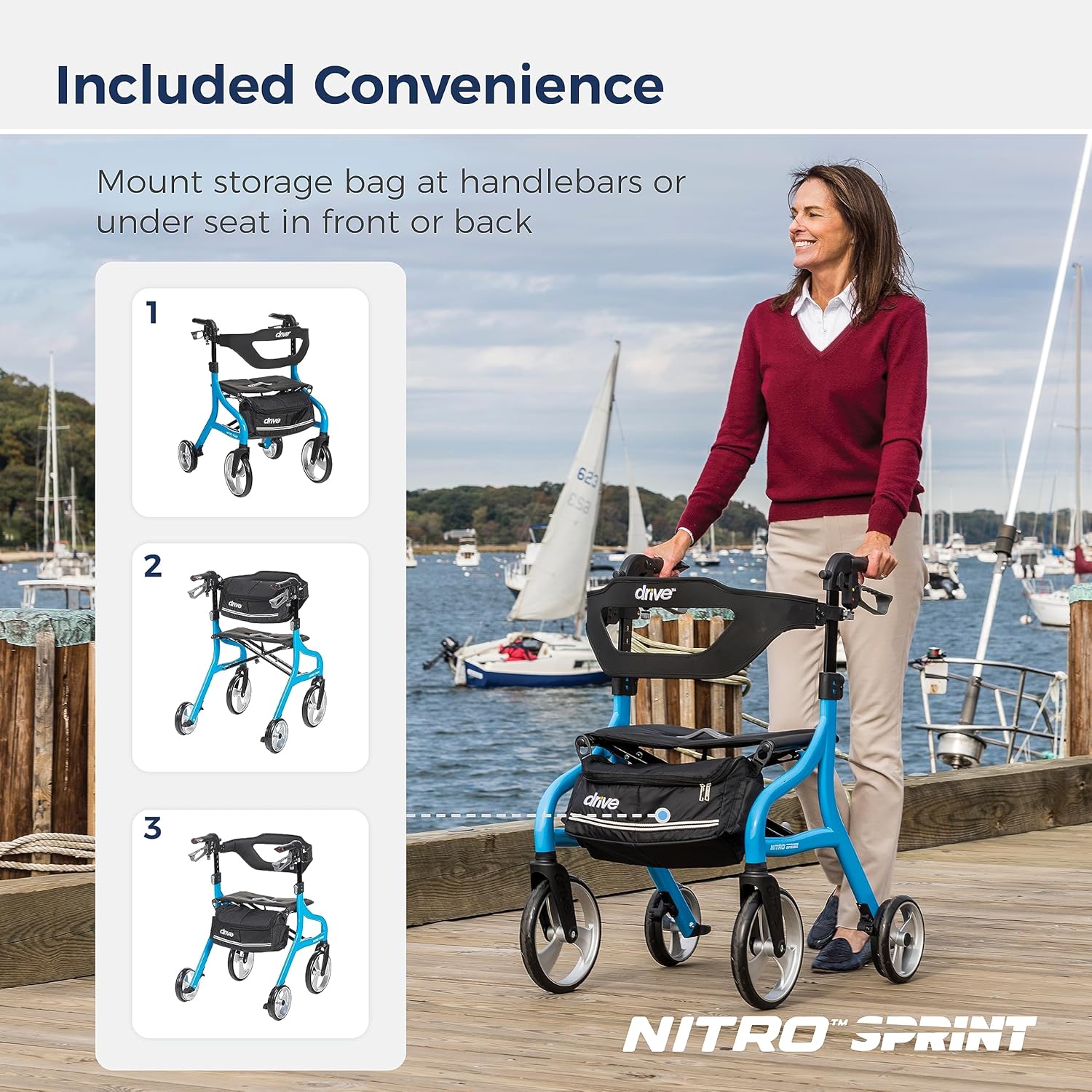 Drive Medical Nitro Sprint Foldable Rollator Walker with Seat