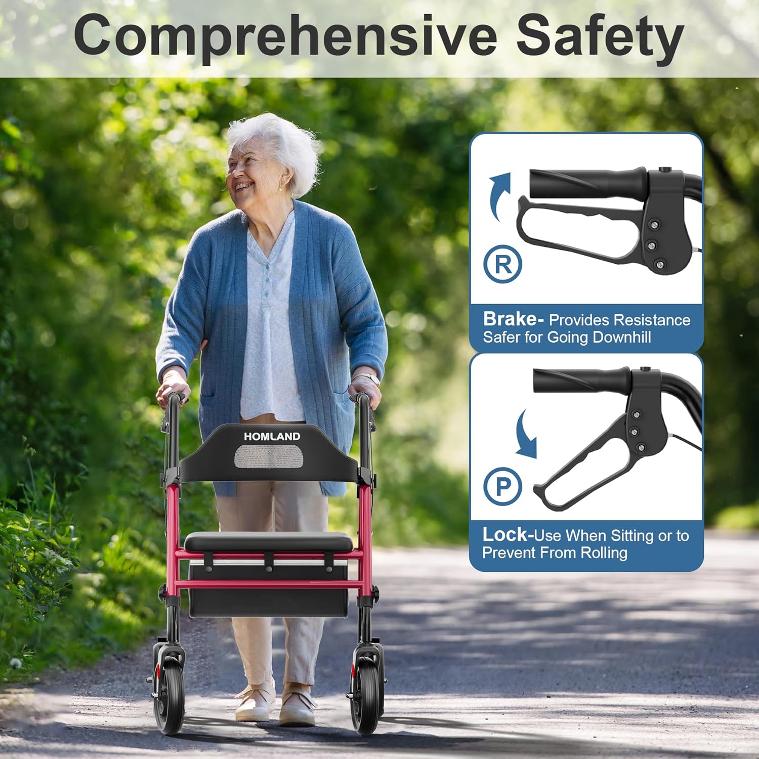 HOMLAND Foldable Rollator Walkers with Seat for Seniors