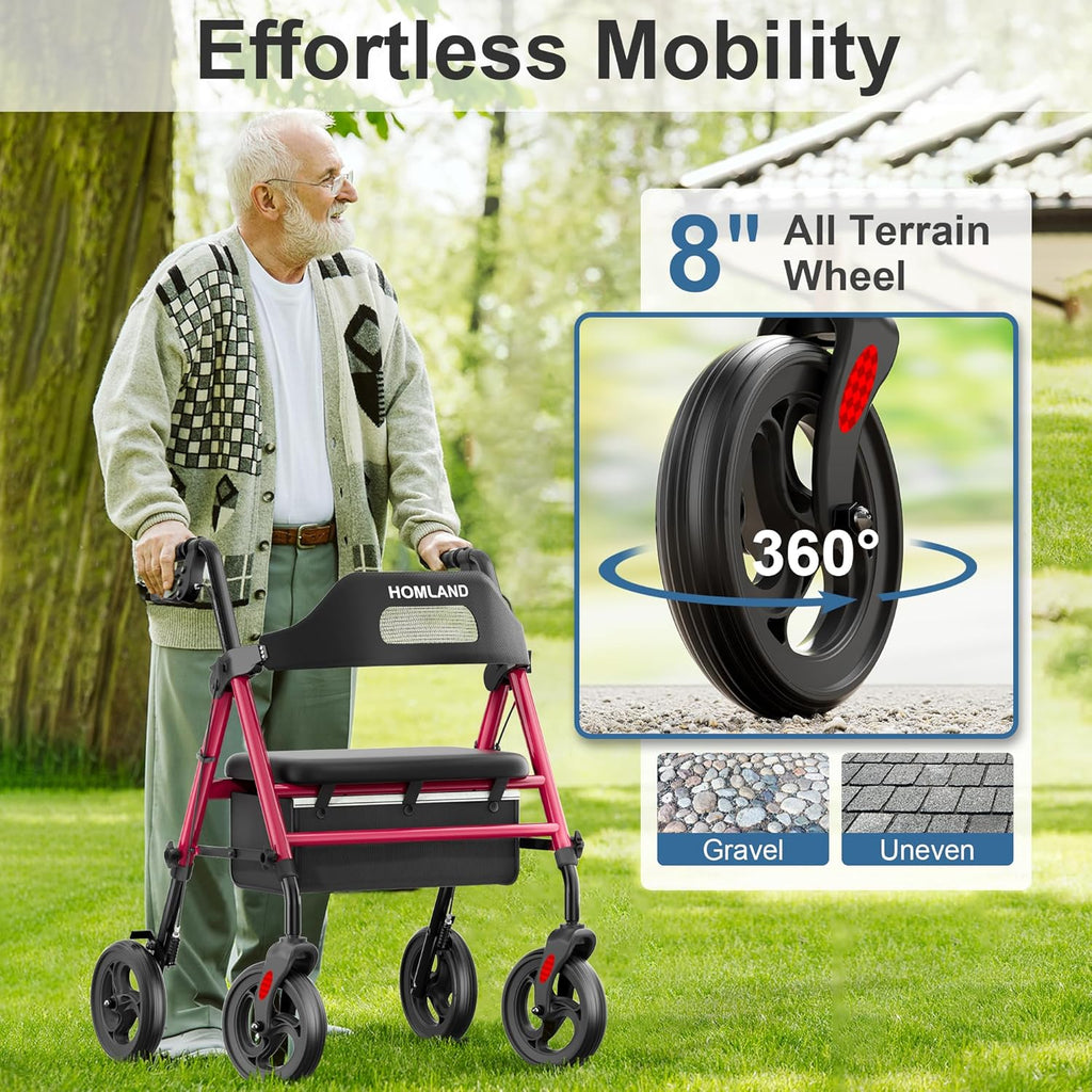 HOMLAND Foldable Rollator Walkers with Seat for Seniors