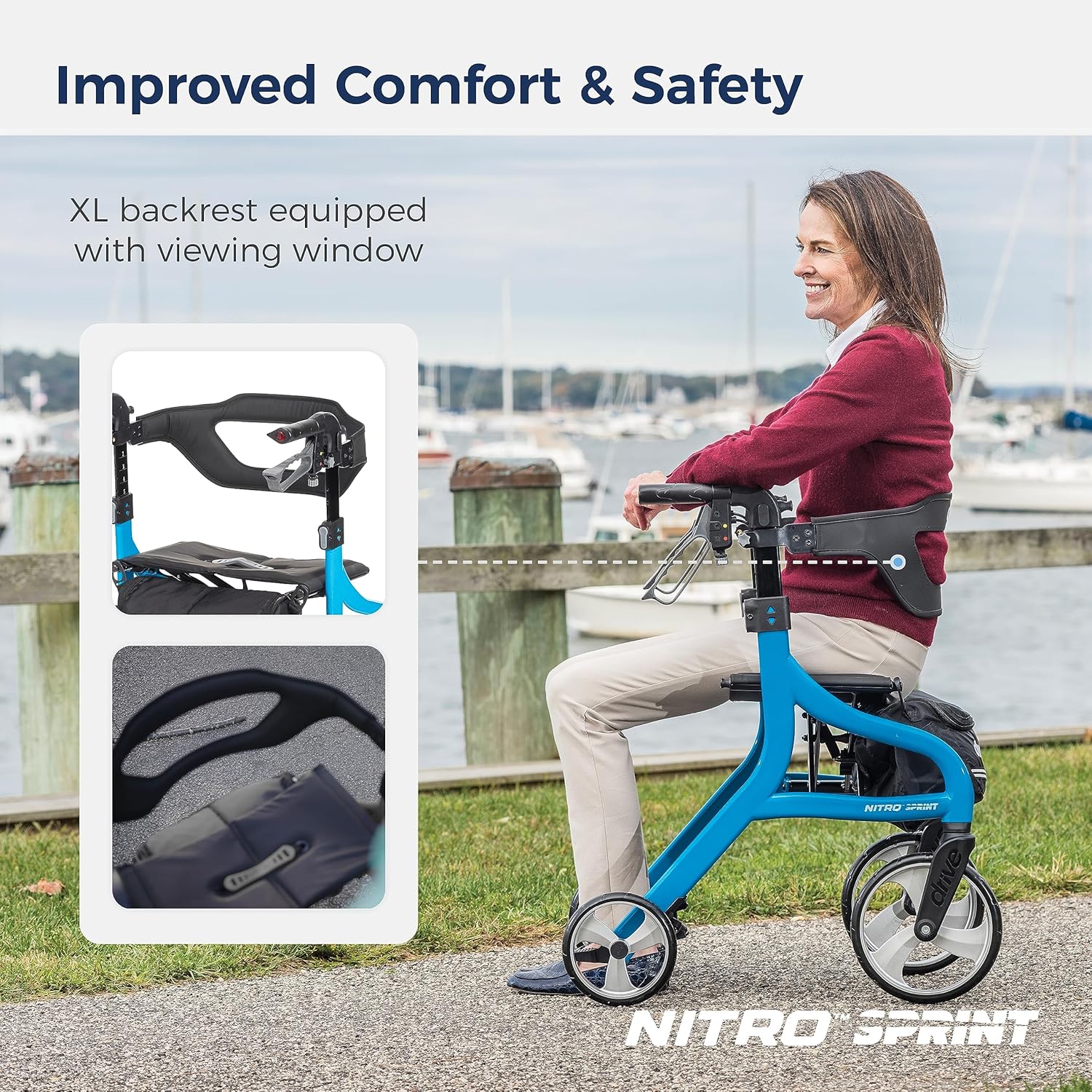 Drive Medical Nitro Sprint Foldable Rollator Walker with Seat