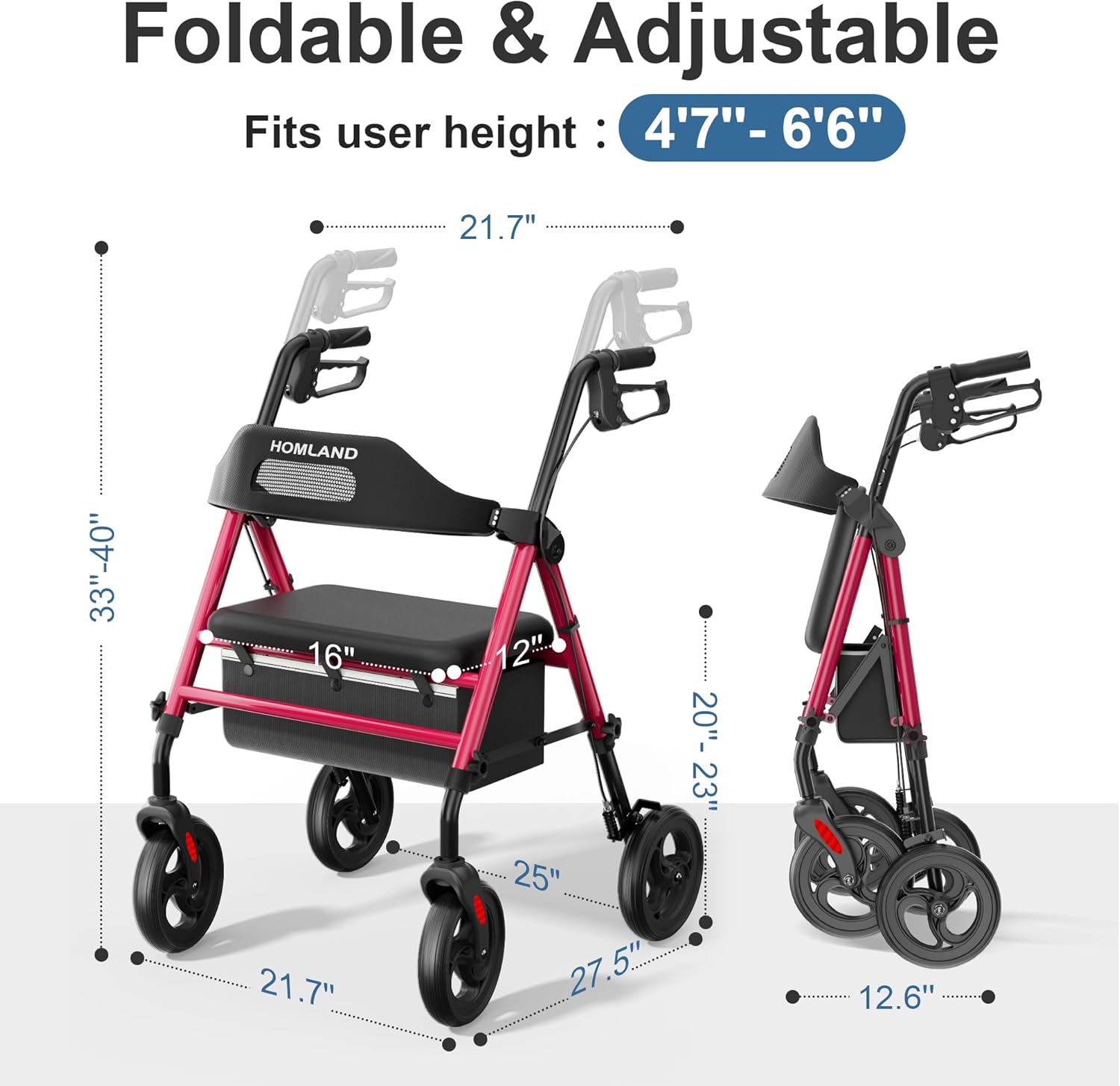 HOMLAND Foldable Rollator Walkers with Seat for Seniors