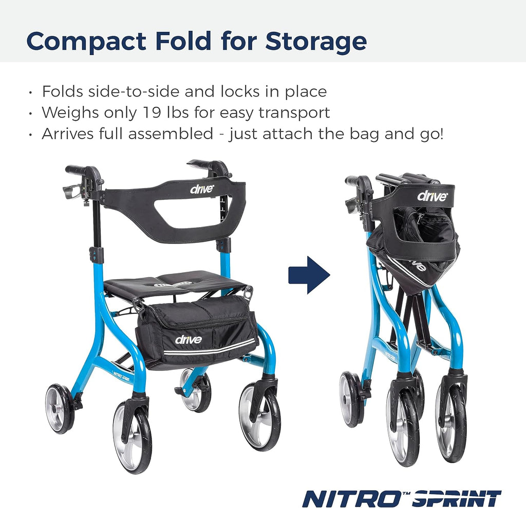 Drive Medical Nitro Sprint Foldable Rollator Walker with Seat