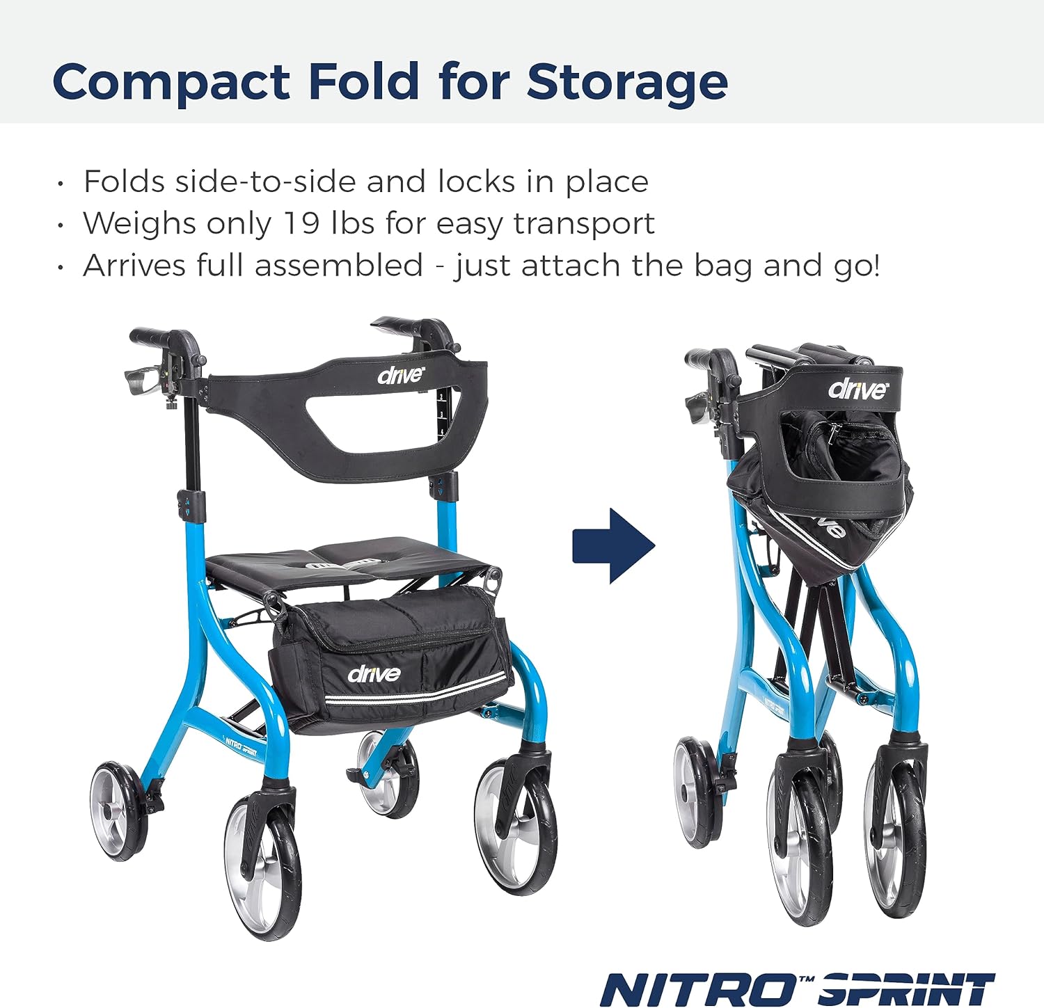 Drive Medical Nitro Sprint Foldable Rollator Walker with Seat