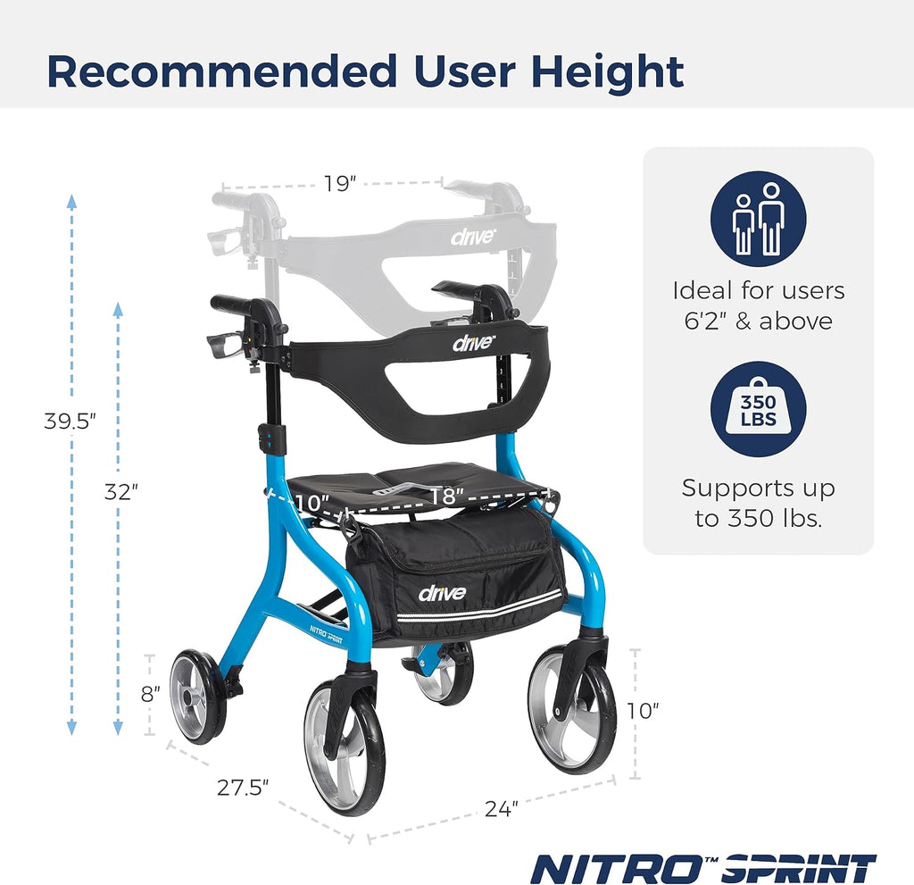 Drive Medical Nitro Sprint Foldable Rollator Walker with Seat